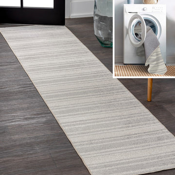Fawning Two-tone Striped Classic Low-pile Machine-washable Area Rug